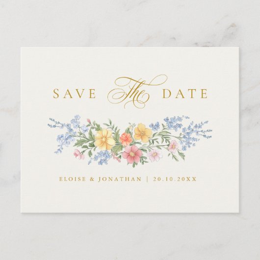 Soft Pastel Ornate Spring Gold Save the Date ポストカード (正面)