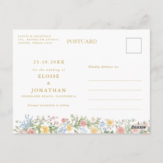 Soft Pastel Ornate Spring Gold Save the Date ポストカード (裏面)