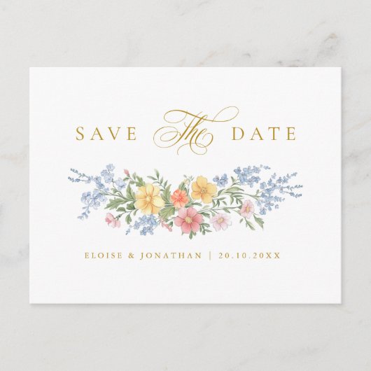 Soft Pastel Ornate Spring Gold Save the Date ポストカード (正面)