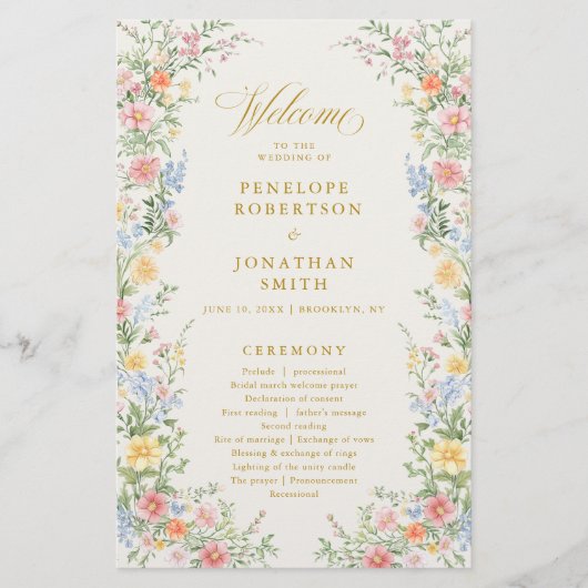 Soft Pastel Ornate Spring Gold  Wedding Program  (正面)