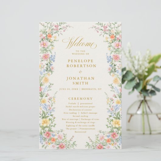 Soft Pastel Ornate Spring Gold Wedding Program (スタンド正面)