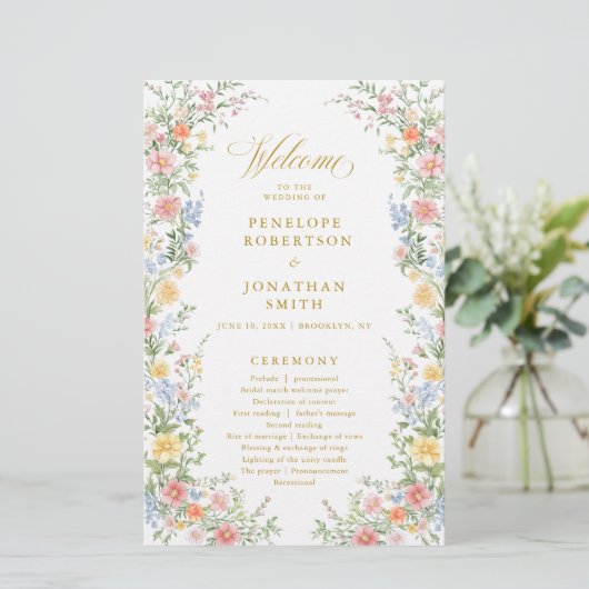 Soft Pastel Ornate Spring Gold  Wedding Program  (スタンド正面)
