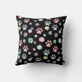 Soft Pastel Paw Prints and Flowers Pattern クッション (裏面)