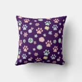 Soft Pastel Paw Prints and Flowers Pattern クッション (裏面)