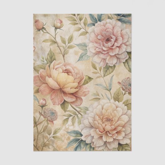Soft Pastel Peony Floral Pattern 薄葉紙 (正面)