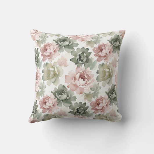 Soft Pastel Peony Watercolor Pattern クッション (裏面)