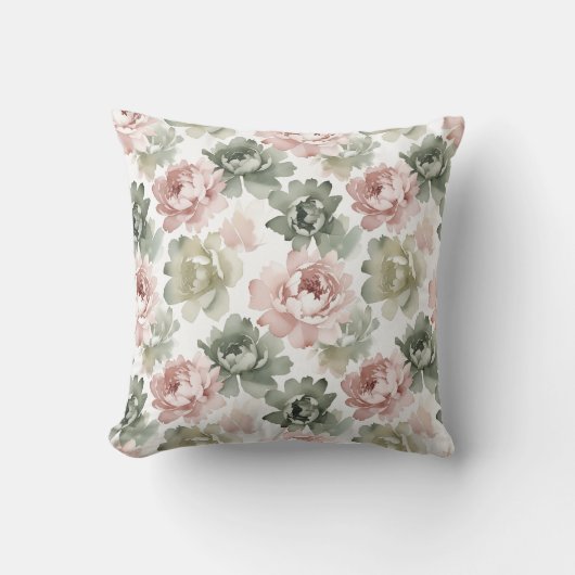 Soft Pastel Peony Watercolor Pattern クッション (正面)