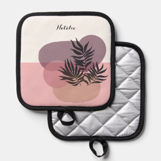 Soft Pastel Pink Abstract Tropical  鍋敷き (正面/裏面)