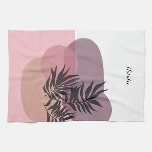 Soft Pastel Pink Abstract Tropical Kitchen Towel キッチンタオル (横)