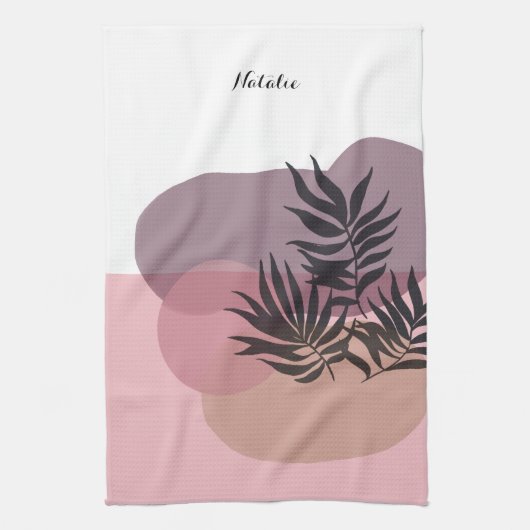 Soft Pastel Pink Abstract Tropical Kitchen Towel キッチンタオル (縦)
