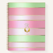 Soft Pastel Pink and Green Striped ノートブック (正面)