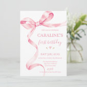 Soft Pastel Pink Bow 1st Birthday  招待状 (スタンド正面)