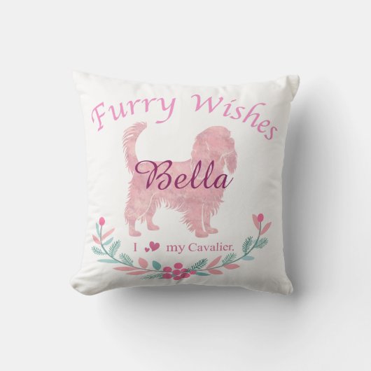 Soft Pastel Pink Cavalier | Personalized Christmas クッション (正面)