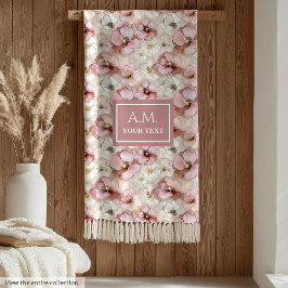 Soft Pastel Pink Delicate Floral Custom Name Throw フリースブランケット