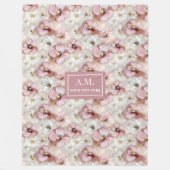Soft Pastel Pink Delicate Floral Custom Name Throw フリースブランケット (正面)