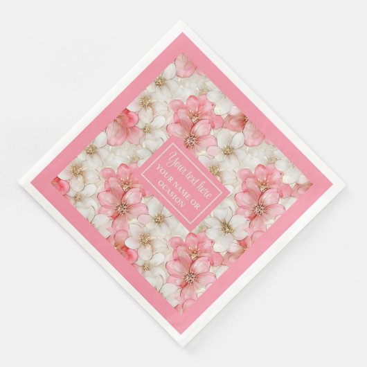 Soft Pastel Pink Gold Napkins Delicate Custom Name (コーナー)