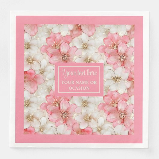 Soft Pastel Pink Gold Napkins Delicate Custom Name (正面)