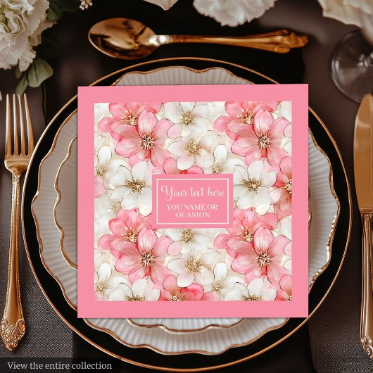 Soft Pastel Pink Gold Napkins Delicate Custom Name