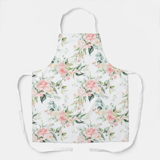 Soft Pastel Pink Rose Flower Pattern エプロン (正面)