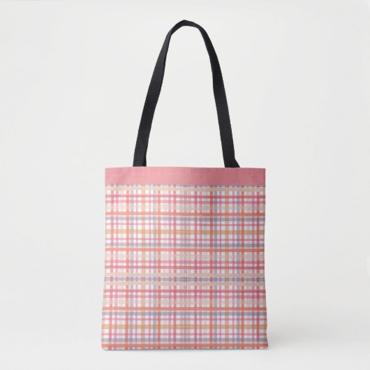 Soft Pastel Plaid - Pink, Peach, Purple & Orange  トートバッグ (正面)