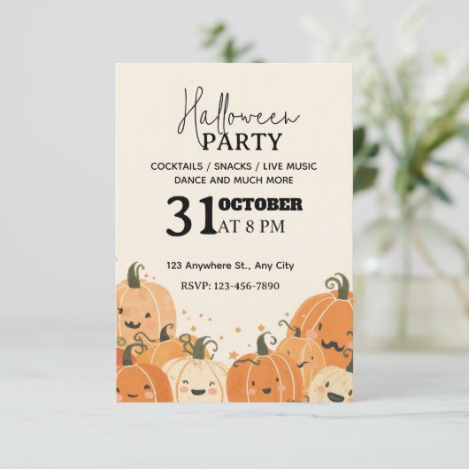 Soft Pastel Pumpkin Patch Halloween Party Invitati 招待状 (スタンド正面)
