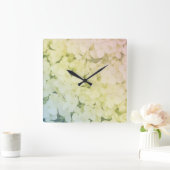 Soft Pastel Rainbow Hydrangea スクエア壁時計 (ホーム)