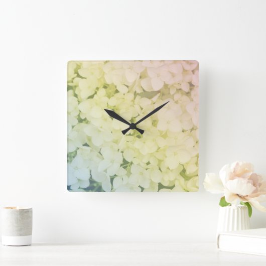 Soft Pastel Rainbow Hydrangea スクエア壁時計 (ホーム)