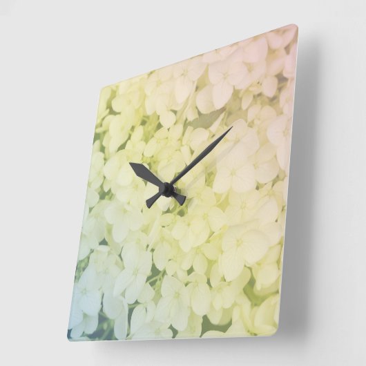 Soft Pastel Rainbow Hydrangea スクエア壁時計 (傾斜)