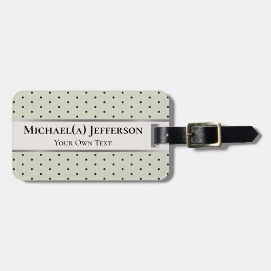 Soft Pastel Sage Green and Black Polka Dot Elegant ラゲッジタグ (正面横)