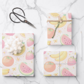 Soft Pastel Seamless Fruit Pattern ラッピングペーパーシート