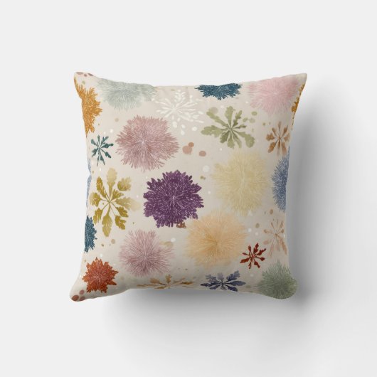 Soft Pastel Snowflake Floral Throw Pillow – Warm B クッション (裏面)