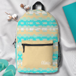 Soft Pastel Turquoise Beige Stripe Pattern プリントバックパック