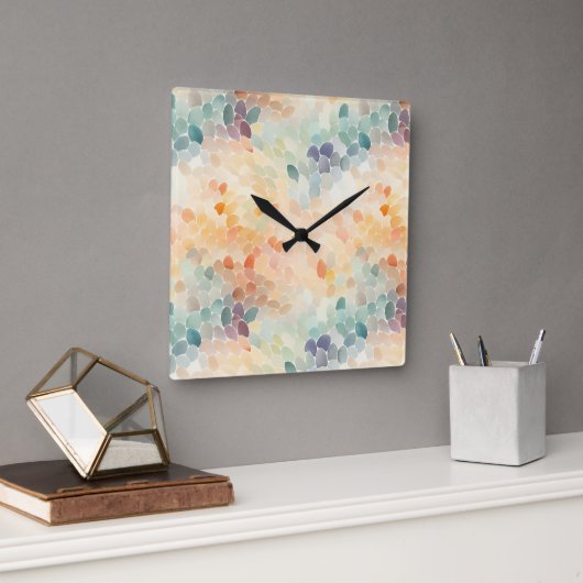Soft Pastel Watercolor Abstract スクエア壁時計 (オフィス)