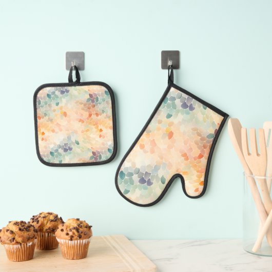 Soft Pastel Watercolor Abstract 鍋つかみ&鍋敷きセット (インサイチュ (吊り下げ))