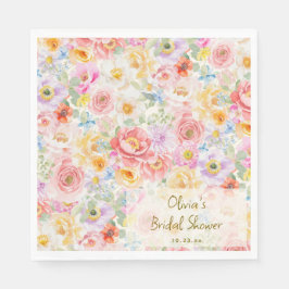 Soft Pastel Watercolor Floral Bridal Shower スタンダードランチョンナプキン