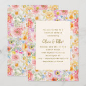 Soft Pastel Watercolor Floral Cute Couples Shower 招待状 (正面/裏面)