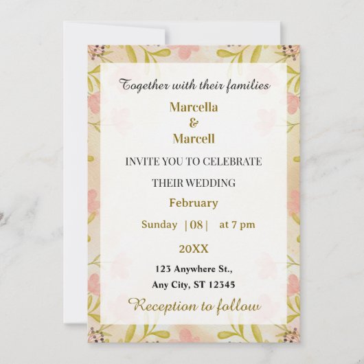 Soft Pastel Watercolor Floral Frame 招待状 (正面)