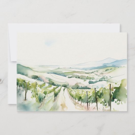 Soft Pastel Watercolor Vineyard Landscape Wedding 招待状 (裏面)