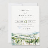 Soft Pastel Watercolor Vineyard Landscape Wedding 招待状 (正面)