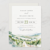 Soft Pastel Watercolor Vineyard Landscape Wedding 招待状 (正面/裏面)