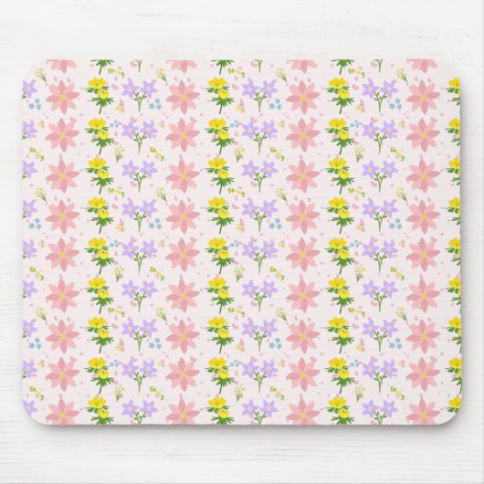 Soft Pastel Wildflower Botanical Pattern Mousepad  マウスパッド (正面)