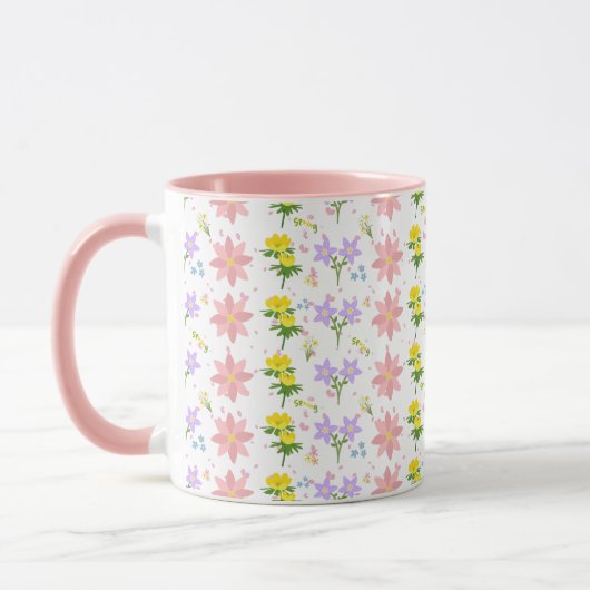 Soft Pastel Wildflower Pattern Two-Tone mug マグカップ (左)