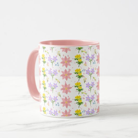 Soft Pastel Wildflower Pattern Two-Tone mug マグカップ (正面左)