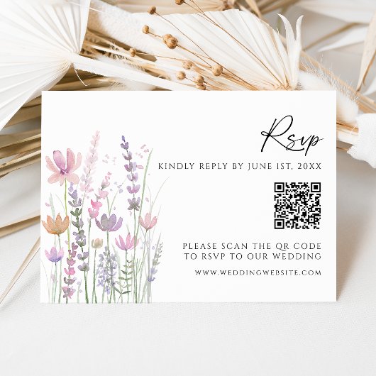 Soft Pastel Wildflower QR Code Wedding RSVP Card