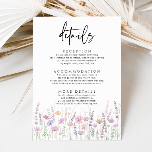 Soft Pastel Wildflower Wedding Details エンクロージャーカード