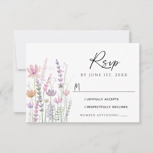 Soft Pastel Wildflower Wedding RSVP Card (正面)