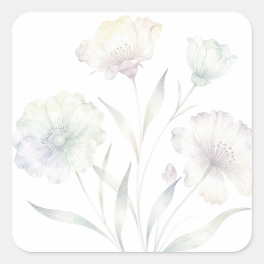Soft Pastel Wildflowers Watercolor Grace スクエアシール (正面)