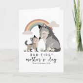 Soft Pastel Wolf Mom Pup First Mothers Day Rainbow カード (正面)
