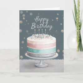 Soft Pastels Pink, Teal & Silver Birthday Cake カード