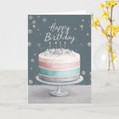Soft Pastels Pink, Teal & Silver Birthday Cake カード (黄色い花)